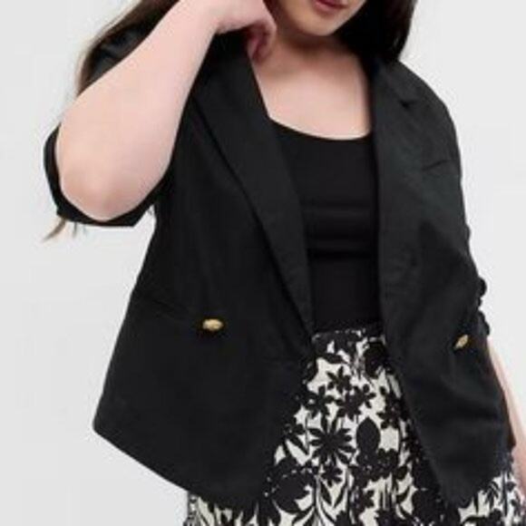 NWT GAP Oversized Cropped Black Linen Women’s S Blazer - Picture 1 of 7